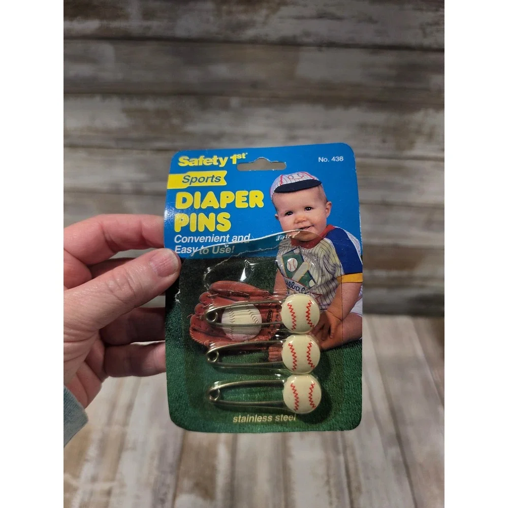 Vintage 1993 Safety 1st Sports Diaper Pins Baseball Football 2 Packs No 438 READ - Picture 3 of 5